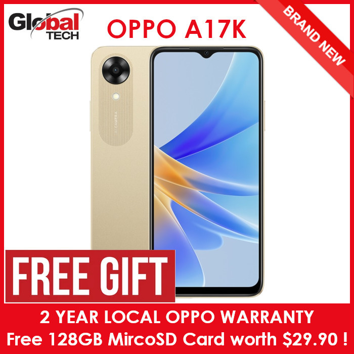 OPPO A17K 64GB / IPX4 Water-Resistance / 5000mAh Long Lasting Battery / Side Fingerprint Unlock / 2 Years Local Warranty (Free 128GB Micro SD Card)