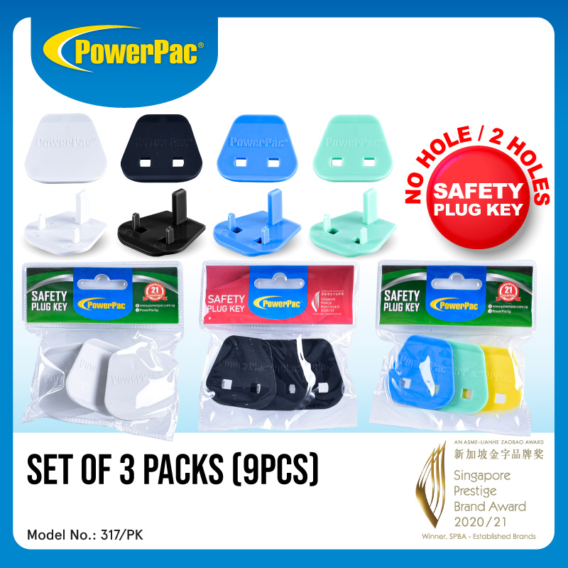 PowerPac 3X Socket Plug Key 2 Pin To 3 Pin UK / Child Baby Safety Singapore Sockets Plug Cover Protector (PK/317)